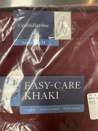 36 X 34 Croft and Barrow Pleated Wine Colored Khakis