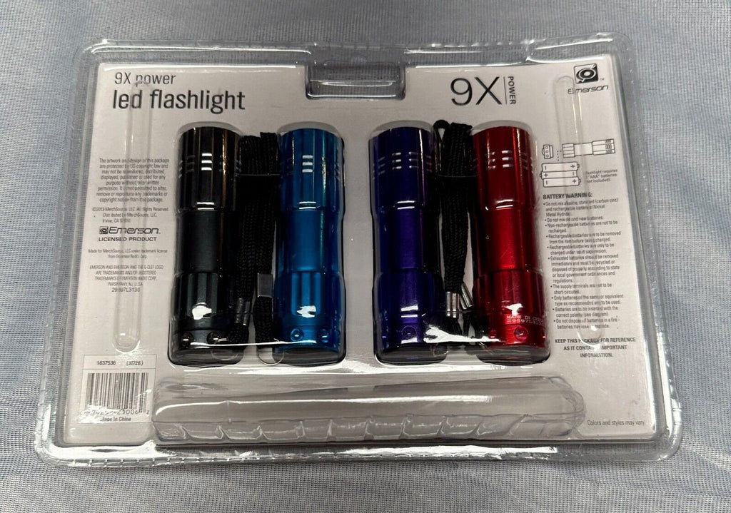 4 Pack of Emerson Portable Home Auto Emergency LED Flashlights 9x Power NIB