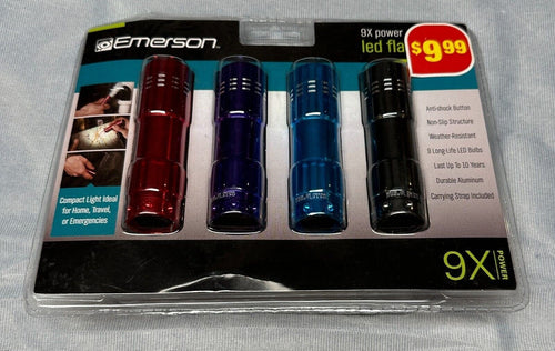 4 Pack of Emerson Portable Home Auto Emergency LED Flashlights 9x Power NIB