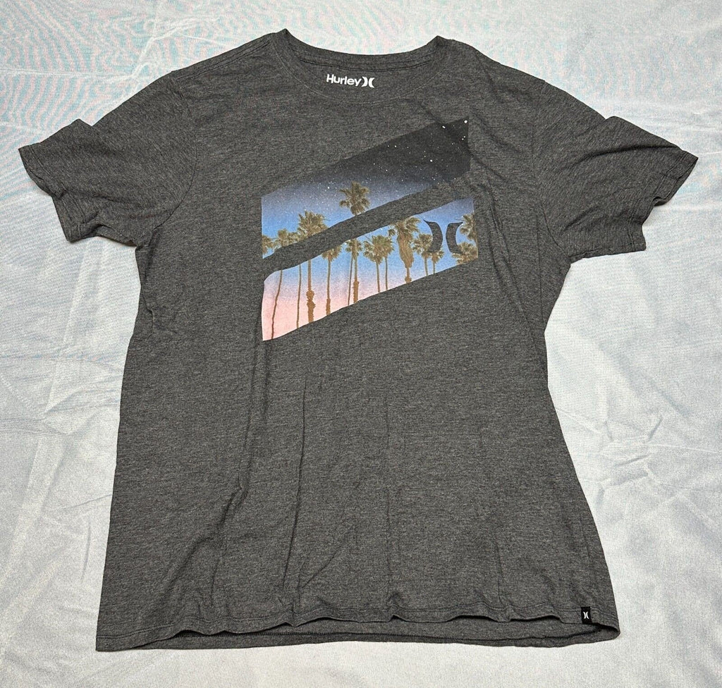 Mens Hurley Grey Short Sleeve T-Shirt Tee /w Palms, Sky, and Stars Size Medium