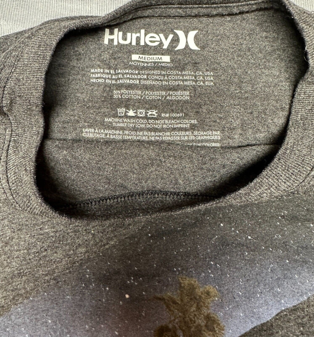 Mens Hurley Grey Short Sleeve T-Shirt Tee /w Palms, Sky, and Stars Size Medium