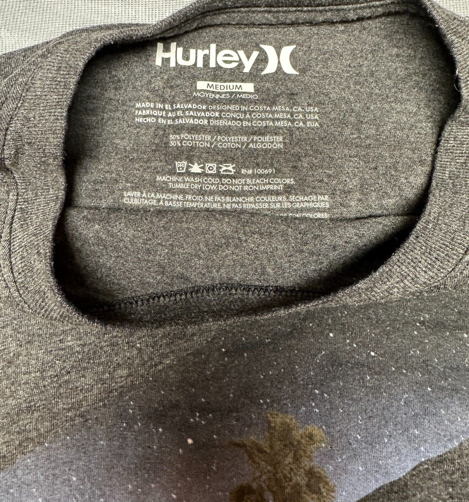 Mens Hurley Grey Short Sleeve T-Shirt Tee /w Palms, Sky, and Stars Size Medium