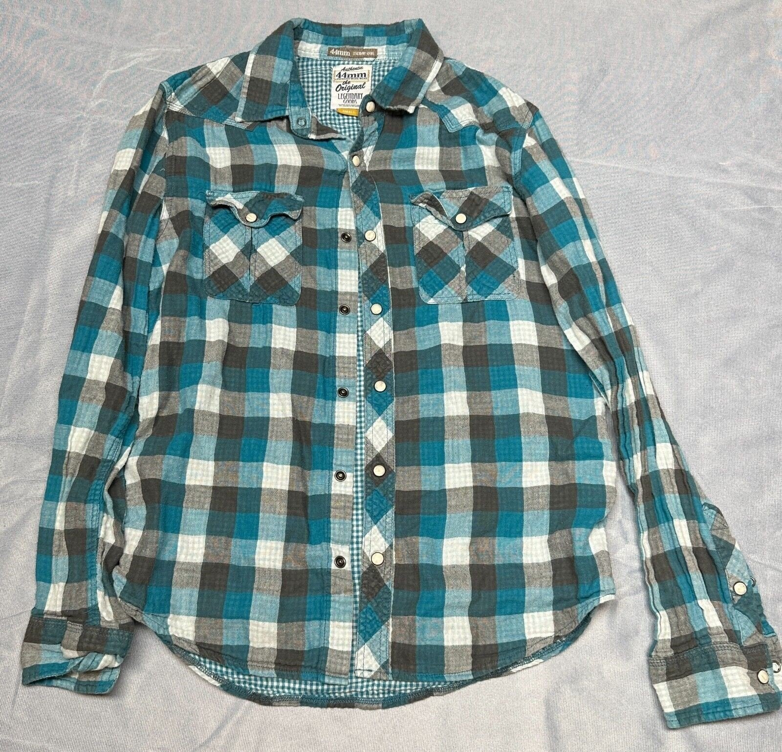 Mens The Original Legendary Goods 44mm Small Button Down Shirt Blue Grey Flannel