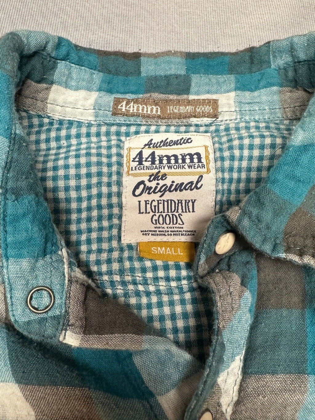 Mens The Original Legendary Goods 44mm Small Button Down Shirt Blue Grey Flannel