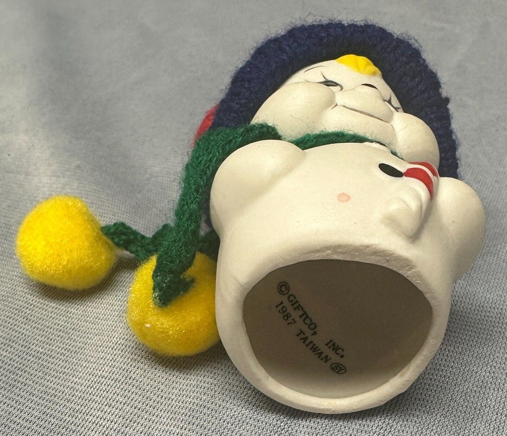 Vintage Giftco Christmas Porcelain Bell Ornament Snow Bells Snowman with Candy