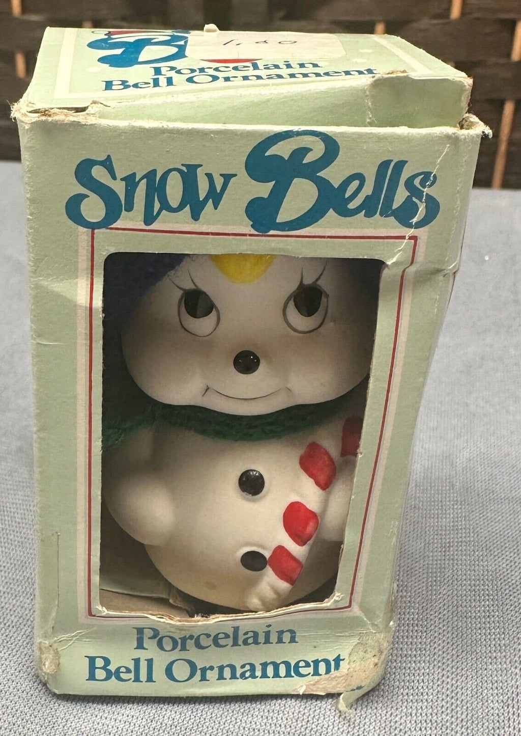 Vintage Giftco Christmas Porcelain Bell Ornament Snow Bells Snowman with Candy