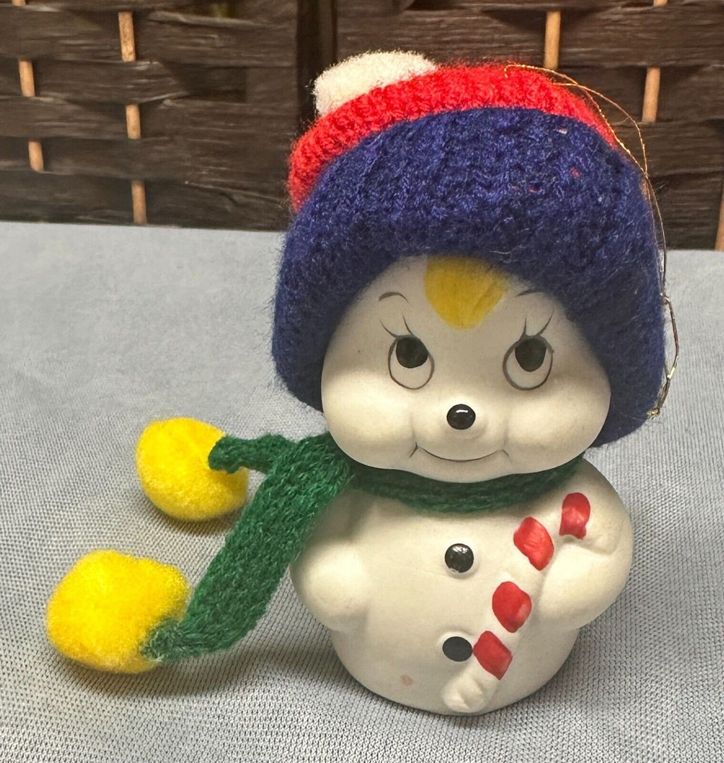 Vintage Giftco Christmas Porcelain Bell Ornament Snow Bells Snowman with Candy