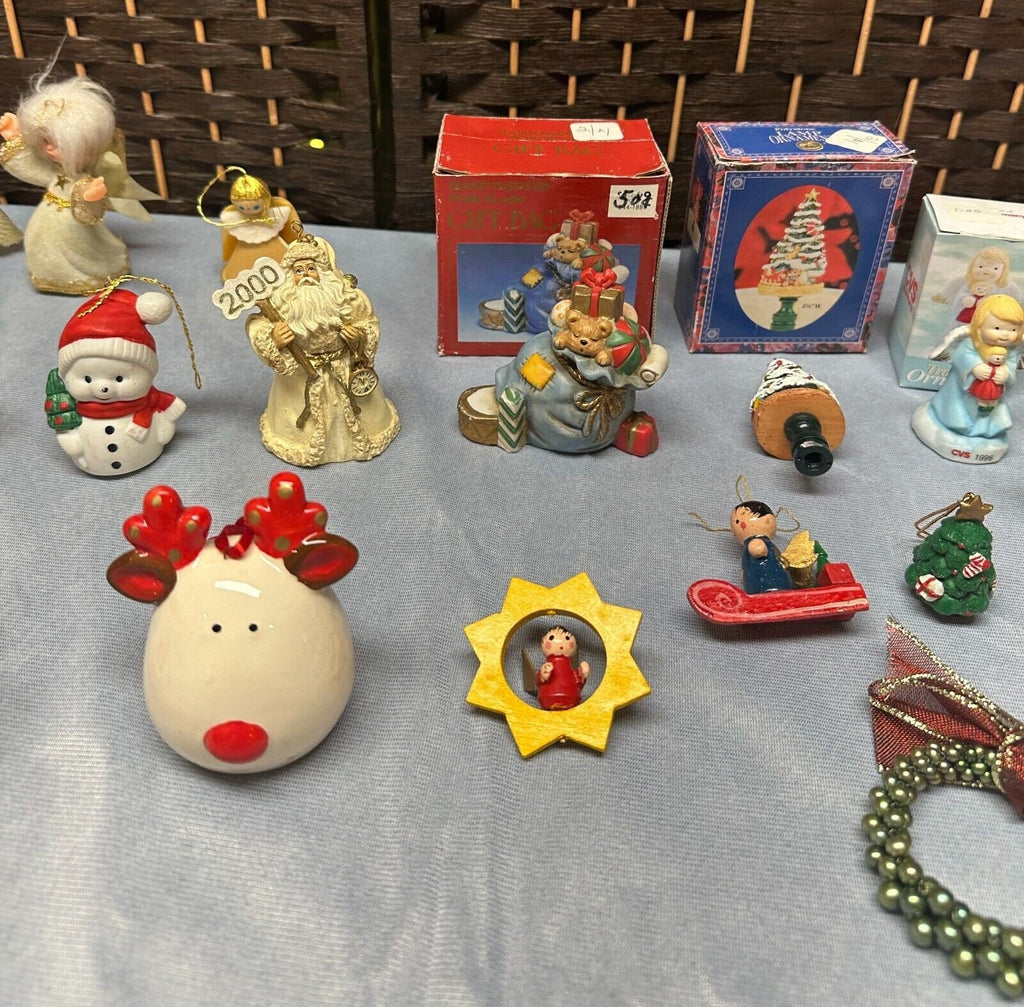 Lot 20+ Vtg Christmas Ornaments Wood Glass Metal Plastic Estate Collection