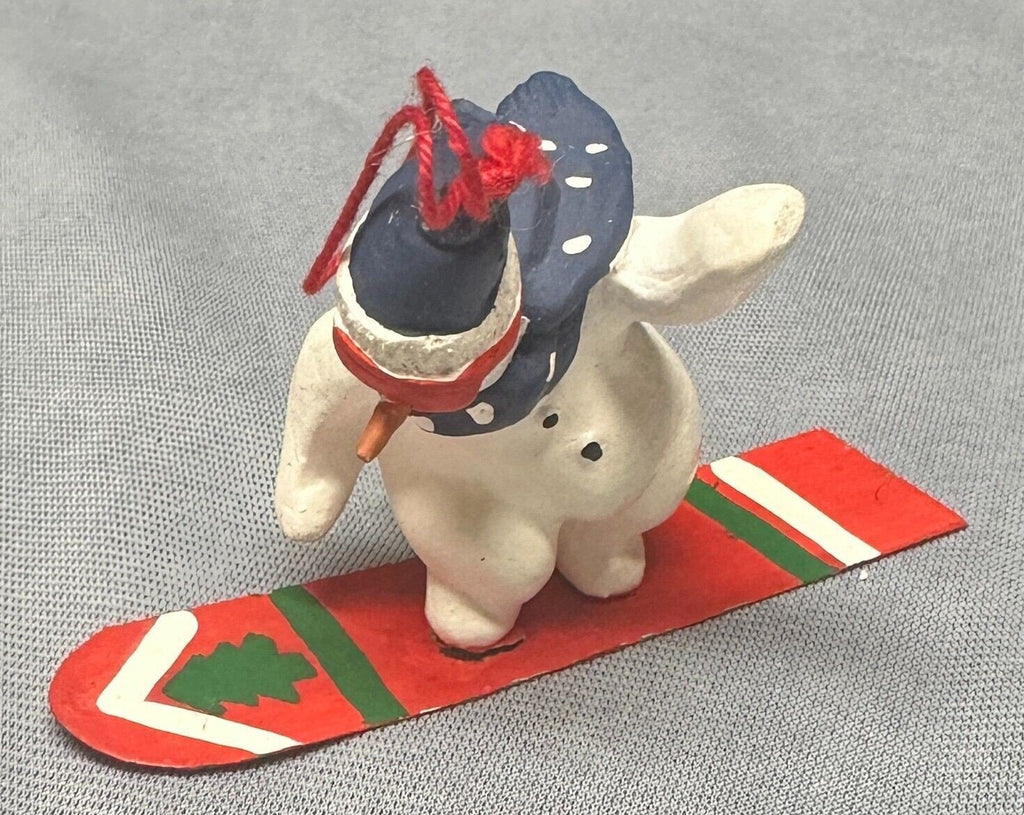 Vintage Snowman on Metal Snowboard Christmas Ornament