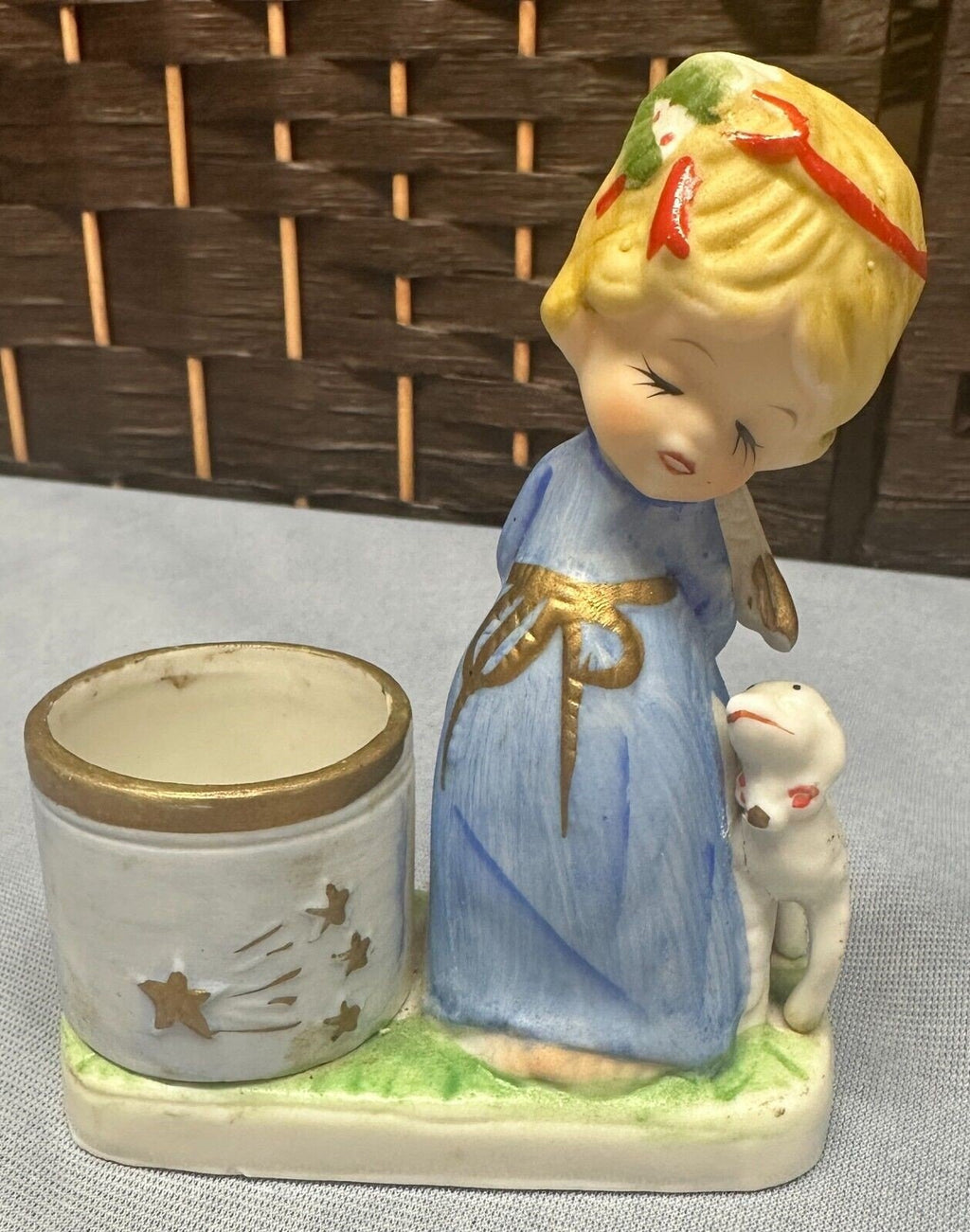 Vintage Jasco Taiwan Hand Painted Christmas Luvkins Angel with Lamb Figurine