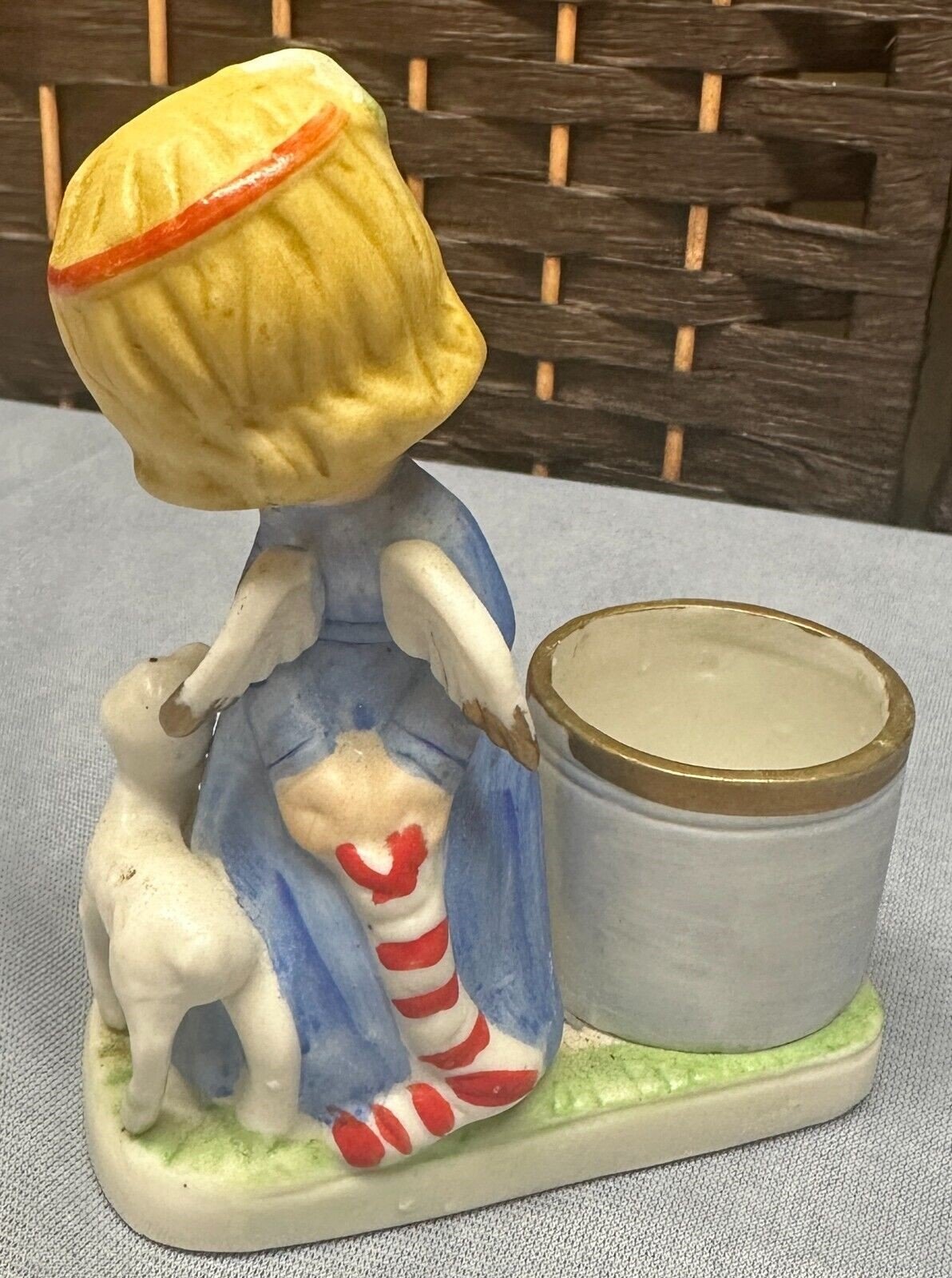 Vintage Jasco Taiwan Hand Painted Christmas Luvkins Angel with Lamb Figurine