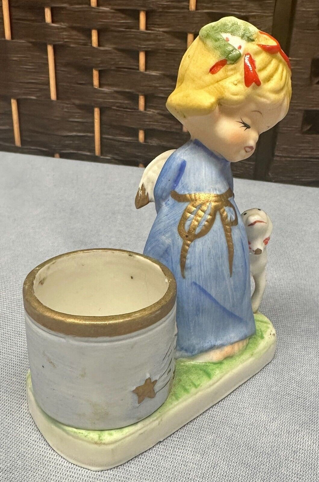 Vintage Jasco Taiwan Hand Painted Christmas Luvkins Angel with Lamb Figurine