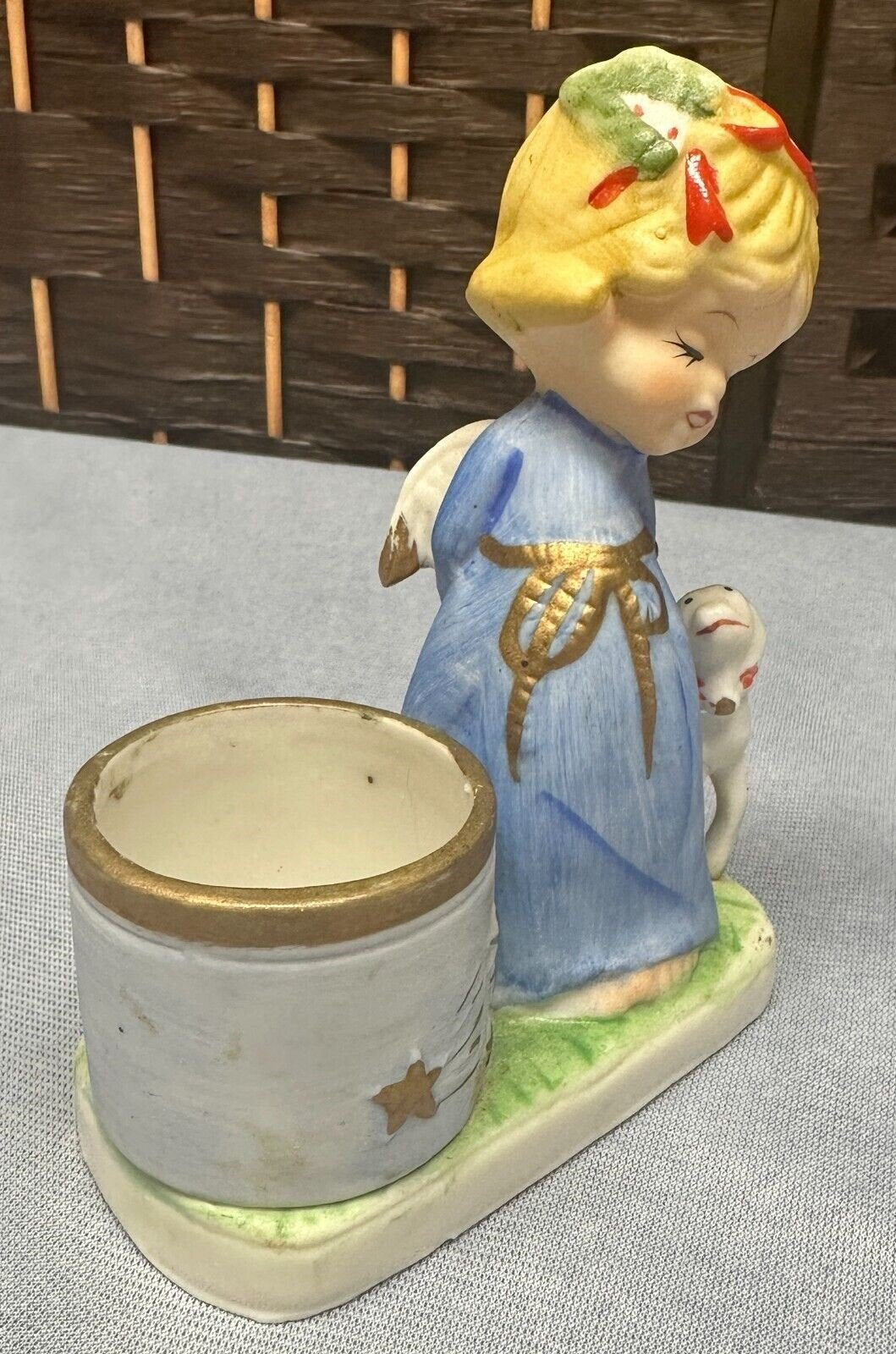 Vintage Jasco Taiwan Hand Painted Christmas Luvkins Angel with Lamb Figurine