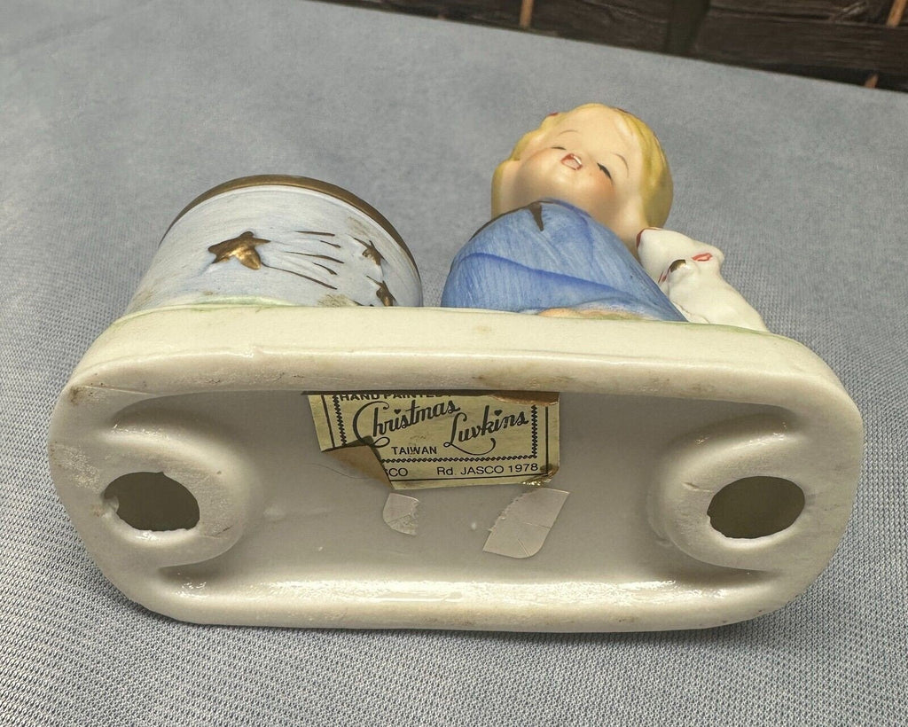 Vintage Jasco Taiwan Hand Painted Christmas Luvkins Angel with Lamb Figurine
