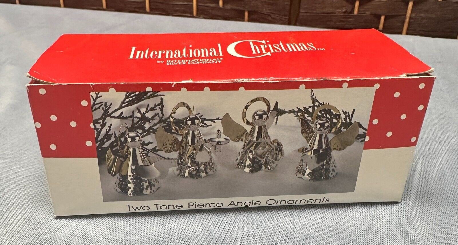 1992 International Christmas 4 Two Tone Silver Pierce Angle Angel Ornaments wBox