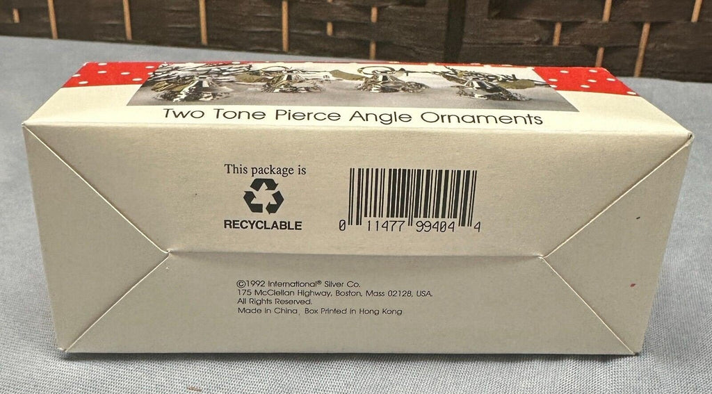 1992 International Christmas 4 Two Tone Silver Pierce Angle Angel Ornaments wBox