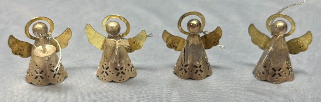 1992 International Christmas 4 Two Tone Silver Pierce Angle Angel Ornaments wBox