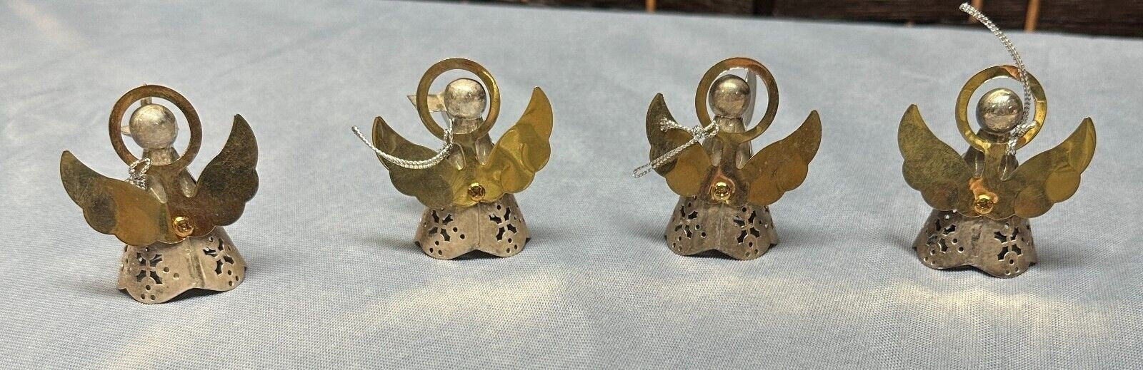 1992 International Christmas 4 Two Tone Silver Pierce Angle Angel Ornaments wBox