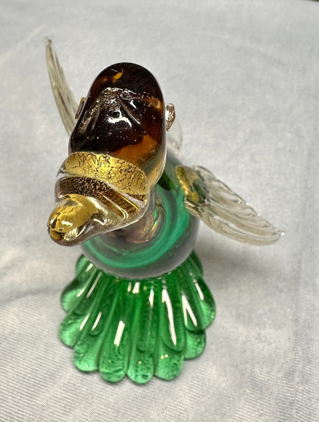 Vintage Green Gold Flying Goose Duck Figurine Sculpture Venetian Glass Italy