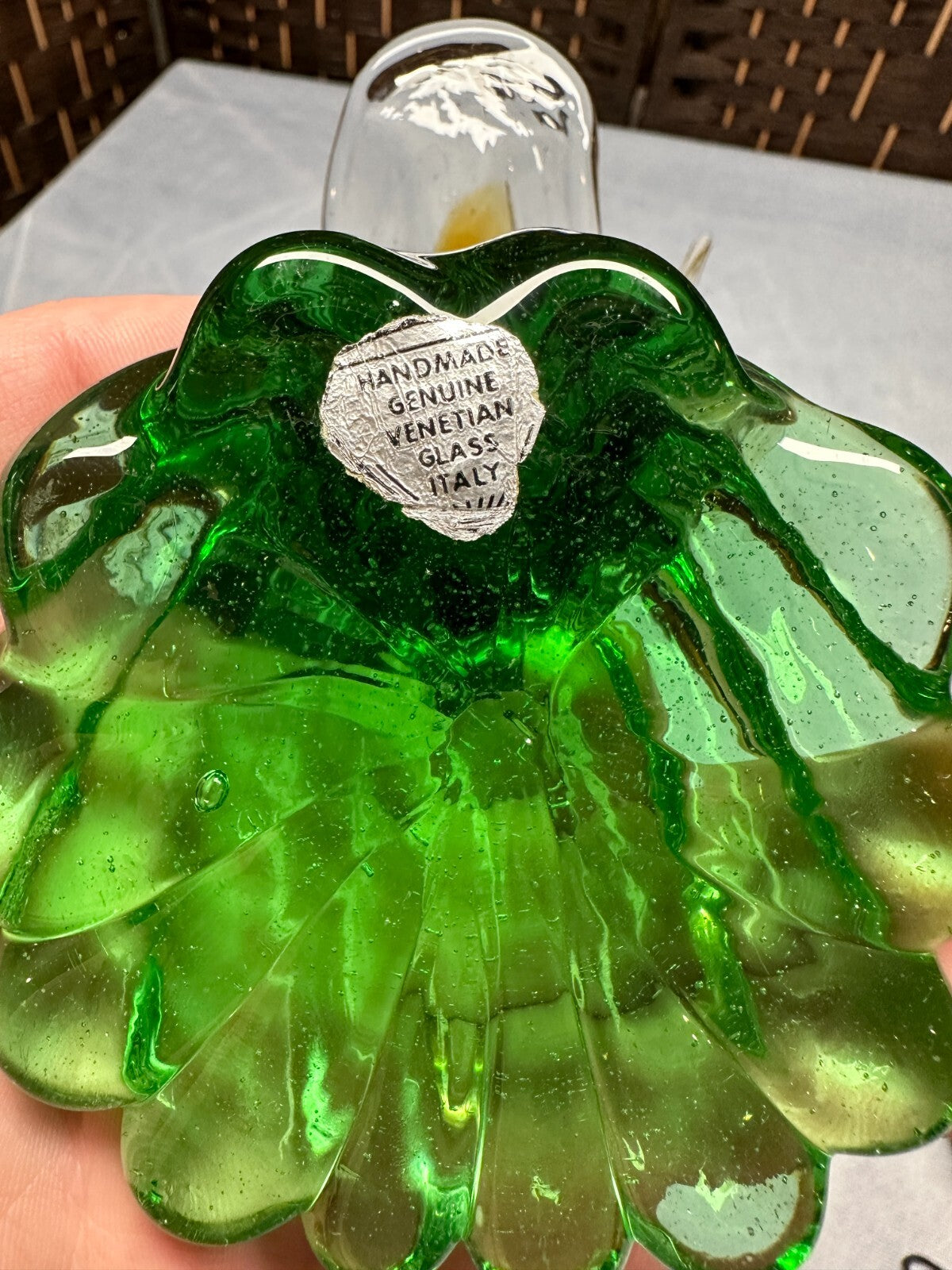 Vintage Green Gold Flying Goose Duck Figurine Sculpture Venetian Glass Italy