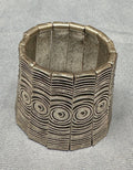 Vintage Statement Egyptian Style Metal Stretch Bracelet Cuff White Metal Swirls
