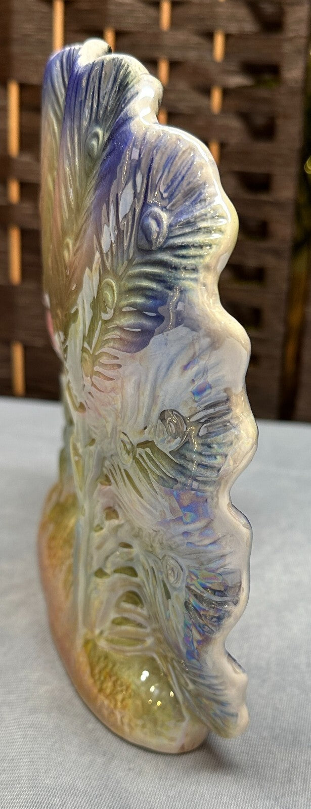 Vintage Majolica Stunning Peacock Figurine Statue Gold Paint Embellishment