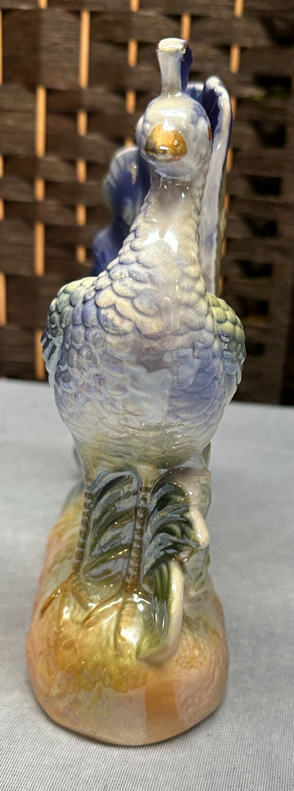 Vintage Majolica Stunning Peacock Figurine Statue Gold Paint Embellishment