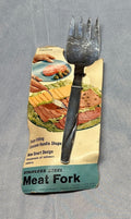 Vintage Ekco Stainless Steel 4 Prong Meat Fork Concave Handle /w Packaging