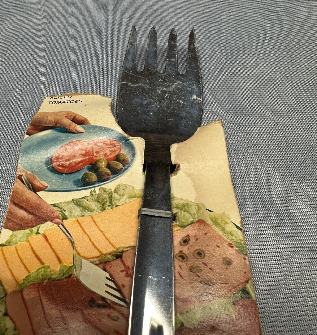 Vintage Ekco Stainless Steel 4 Prong Meat Fork Concave Handle /w Packaging
