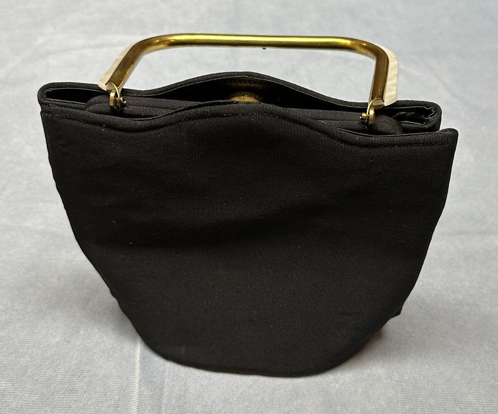 Vintage 60's Deco Black /w Gold Handle & Latch Womens Purse - Bakelite? Lucite?