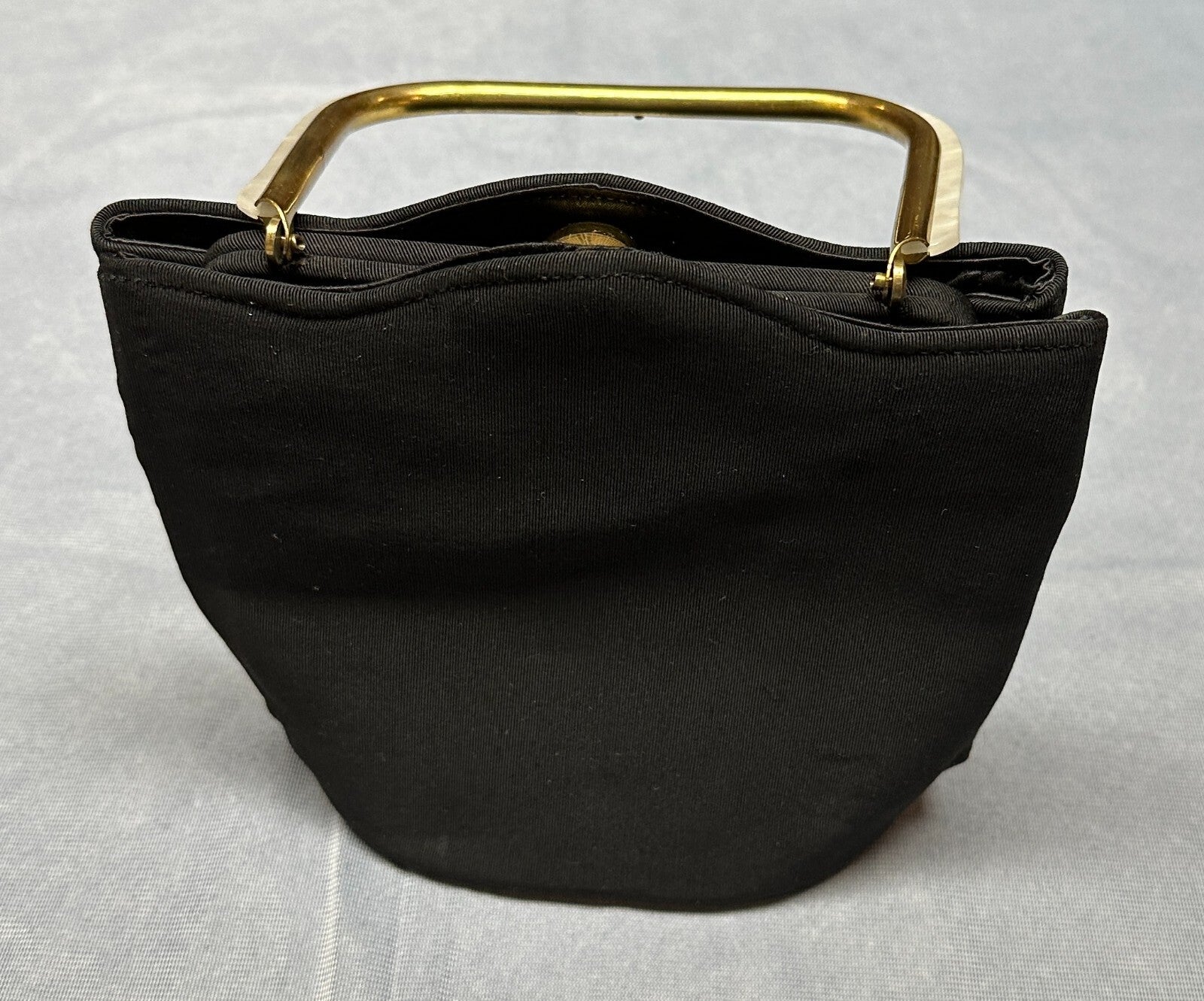 Vintage 60's Deco Black /w Gold Handle & Latch Womens Purse - Bakelite? Lucite?