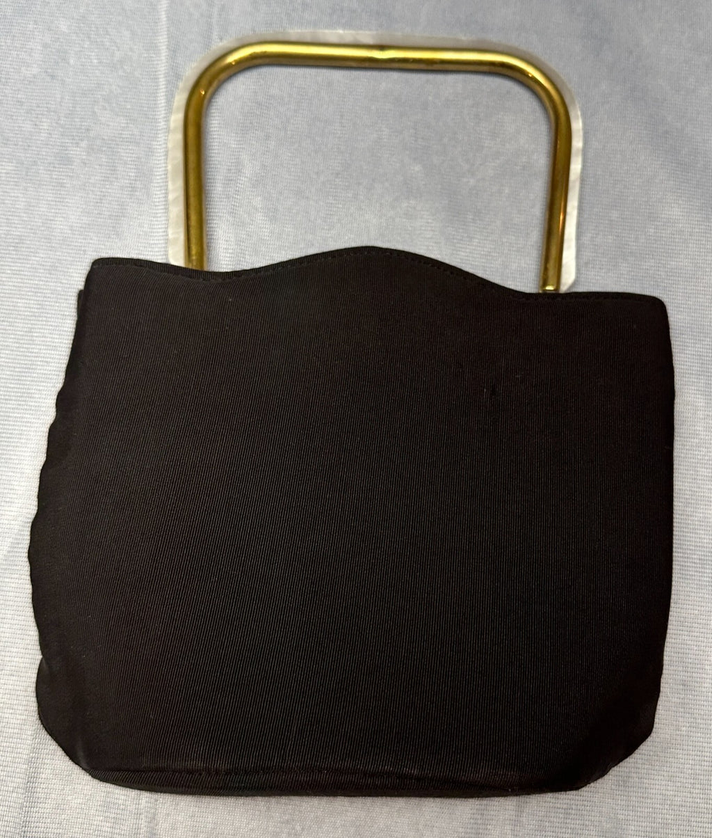 Vintage 60's Deco Black /w Gold Handle & Latch Womens Purse - Bakelite? Lucite?