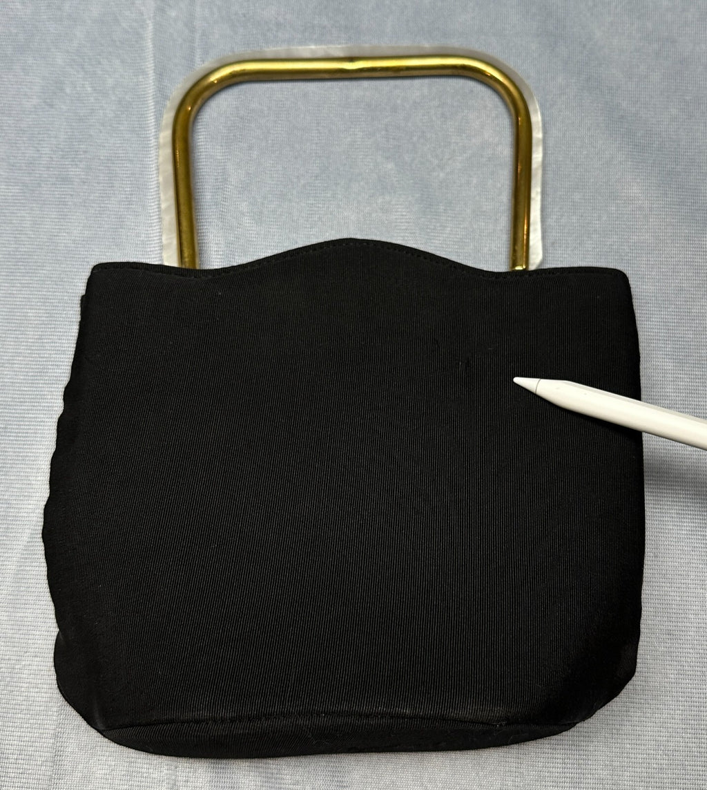 Vintage 60's Deco Black /w Gold Handle & Latch Womens Purse - Bakelite? Lucite?
