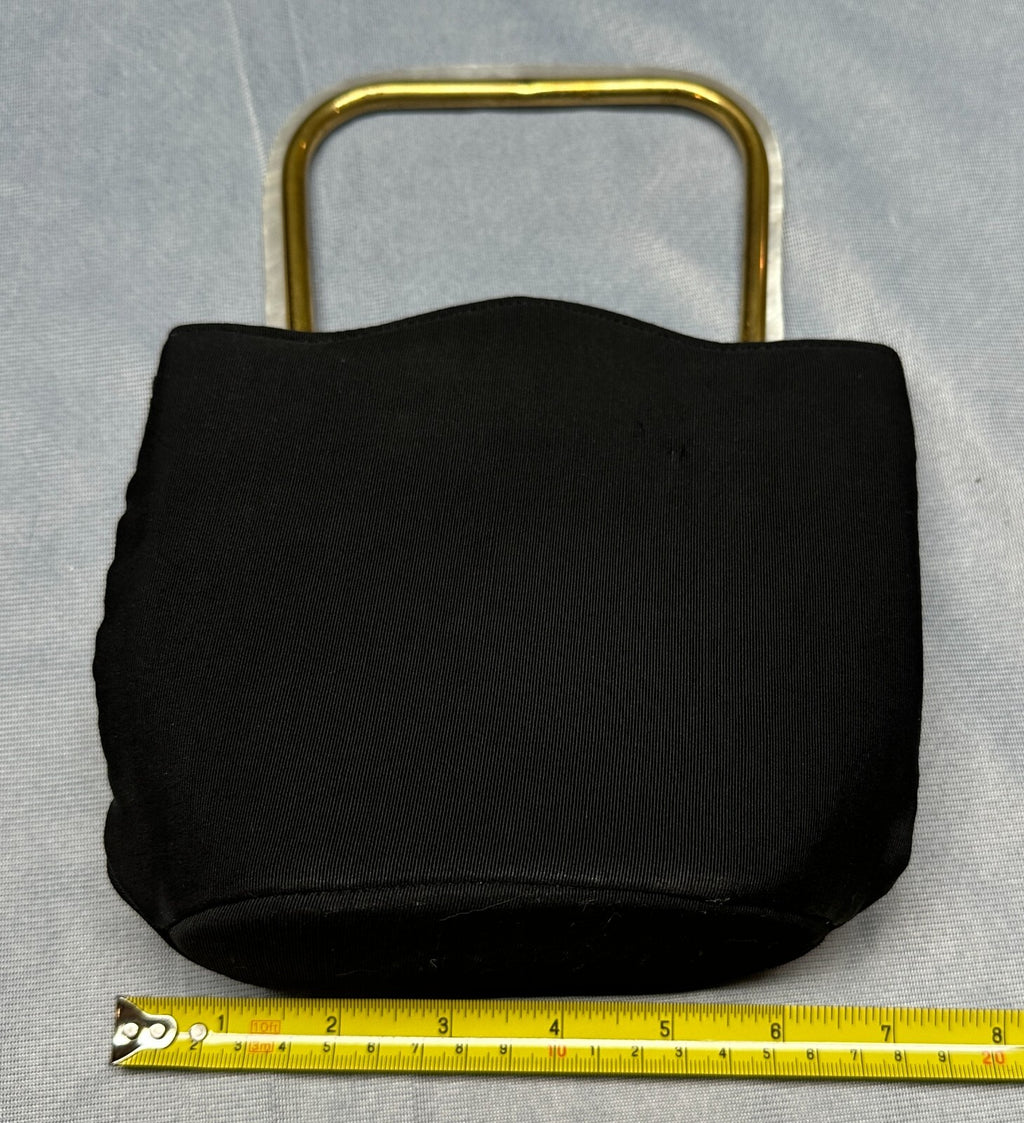 Vintage 60's Deco Black /w Gold Handle & Latch Womens Purse - Bakelite? Lucite?