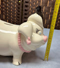 Vintage Ceramic Piggy Bank - Pig /w Feathered Top Hat & Jewelry Fancy - Japan?