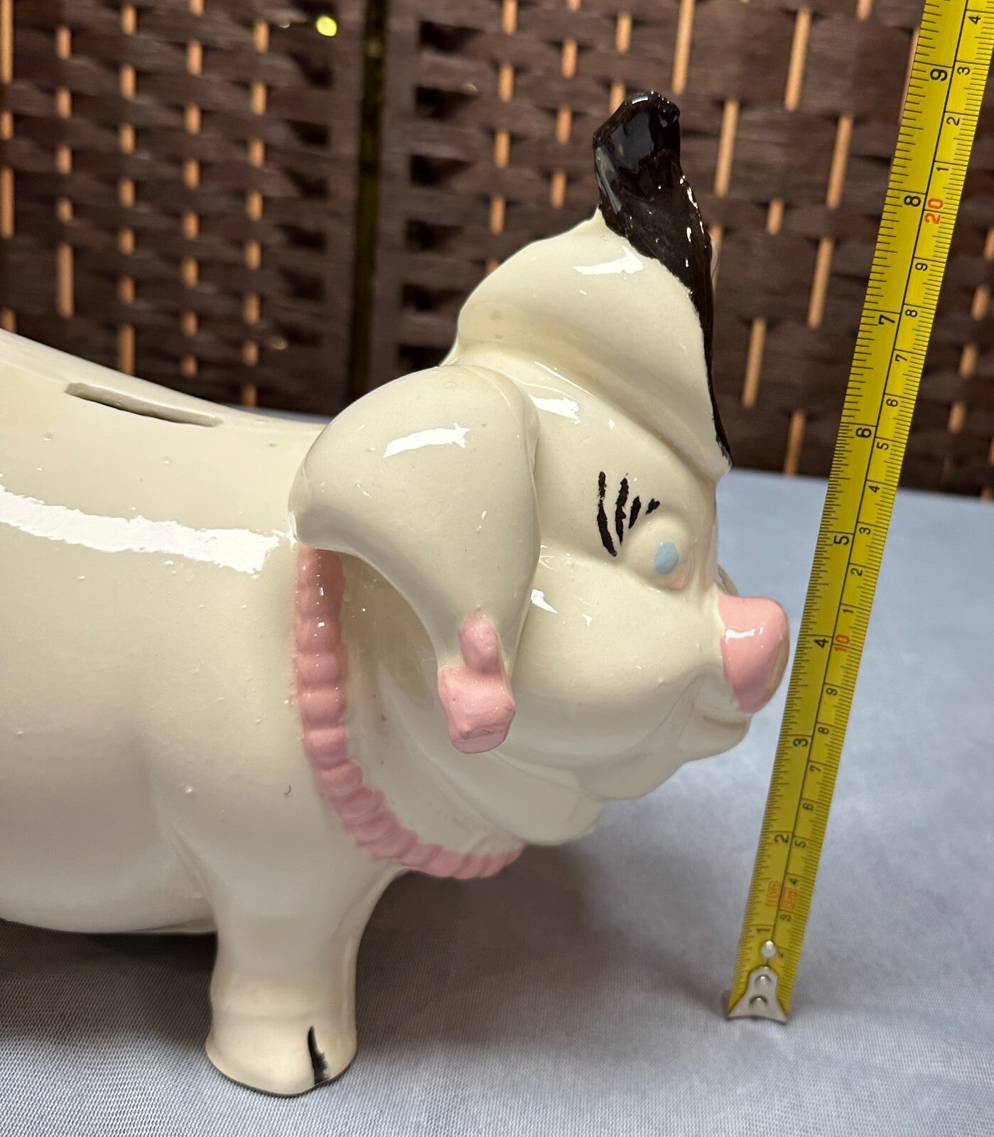 Vintage Ceramic Piggy Bank - Pig /w Feathered Top Hat & Jewelry Fancy - Japan?