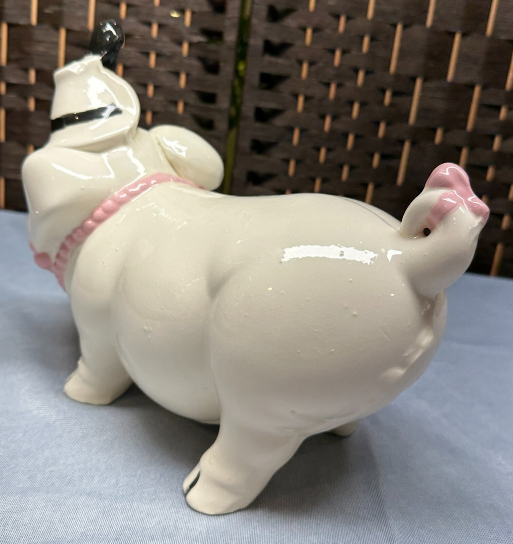 Vintage Ceramic Piggy Bank - Pig /w Feathered Top Hat & Jewelry Fancy - Japan?