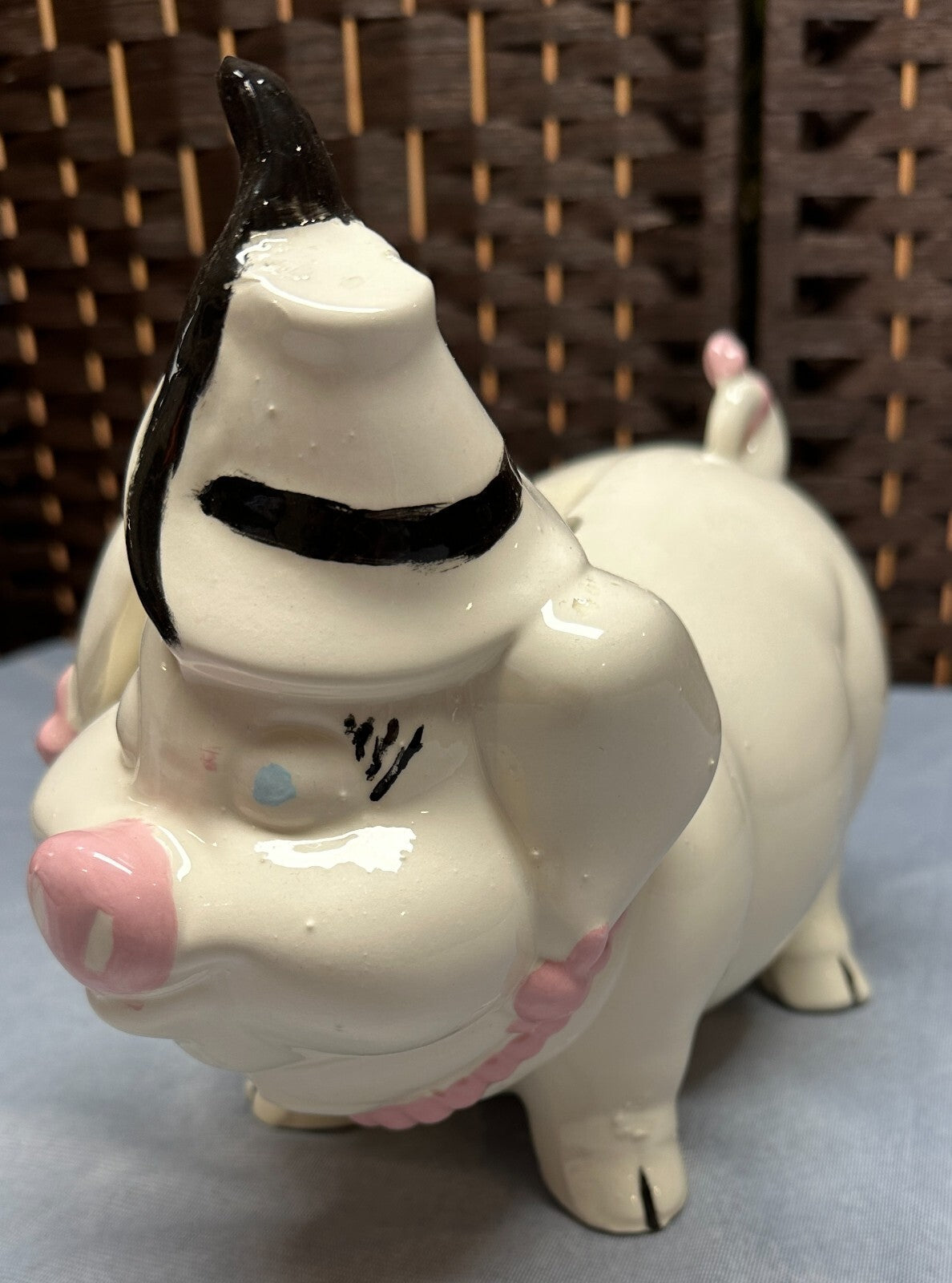 Vintage Ceramic Piggy Bank - Pig /w Feathered Top Hat & Jewelry Fancy - Japan?