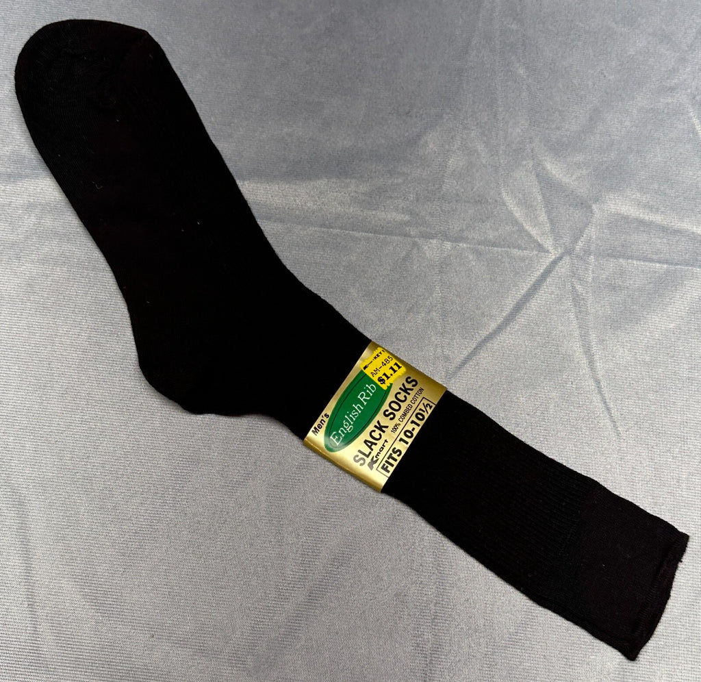 Vintage Mens Dress Slack Socks English Rib 10-10.5 Kmart Black 1 Pair Troy USA