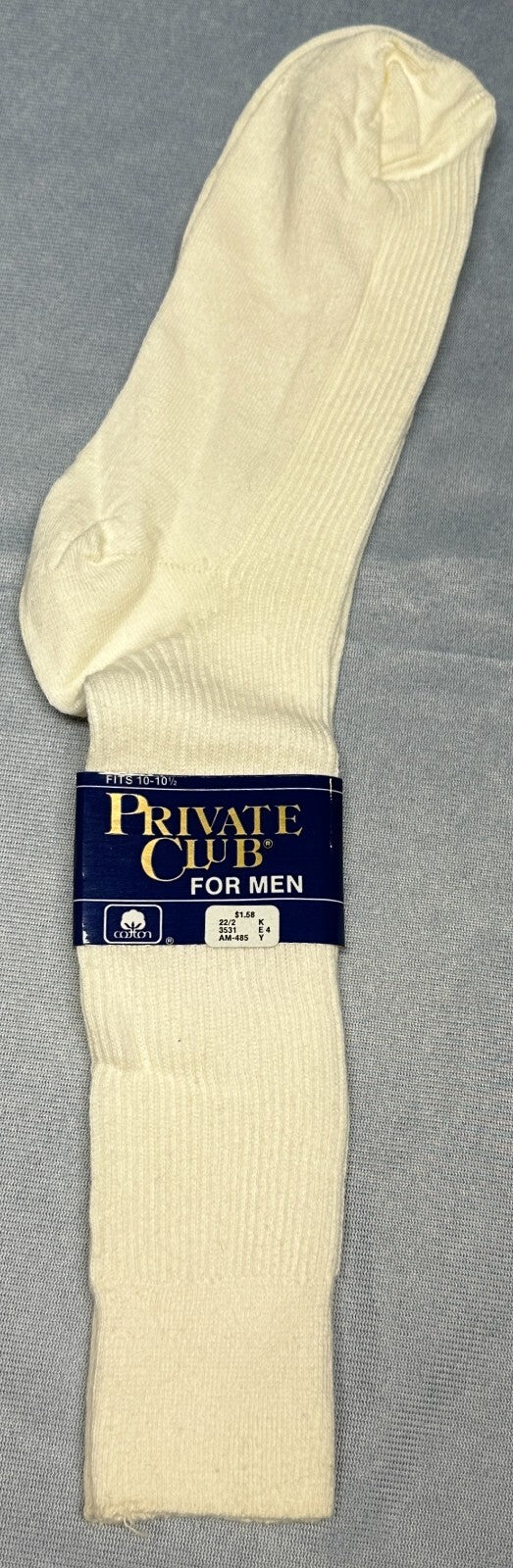 Vintage Private Club Stretchy Cotton Mens White Socks 10-10.5 Combed Cotton NWT
