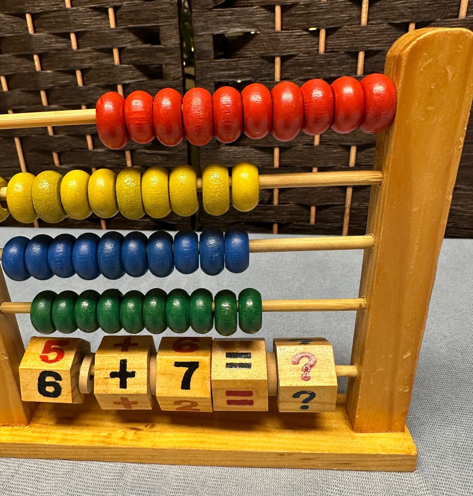 Vintage Wooden Abacus Learning Toy with Clock Counting Math Collectible Children