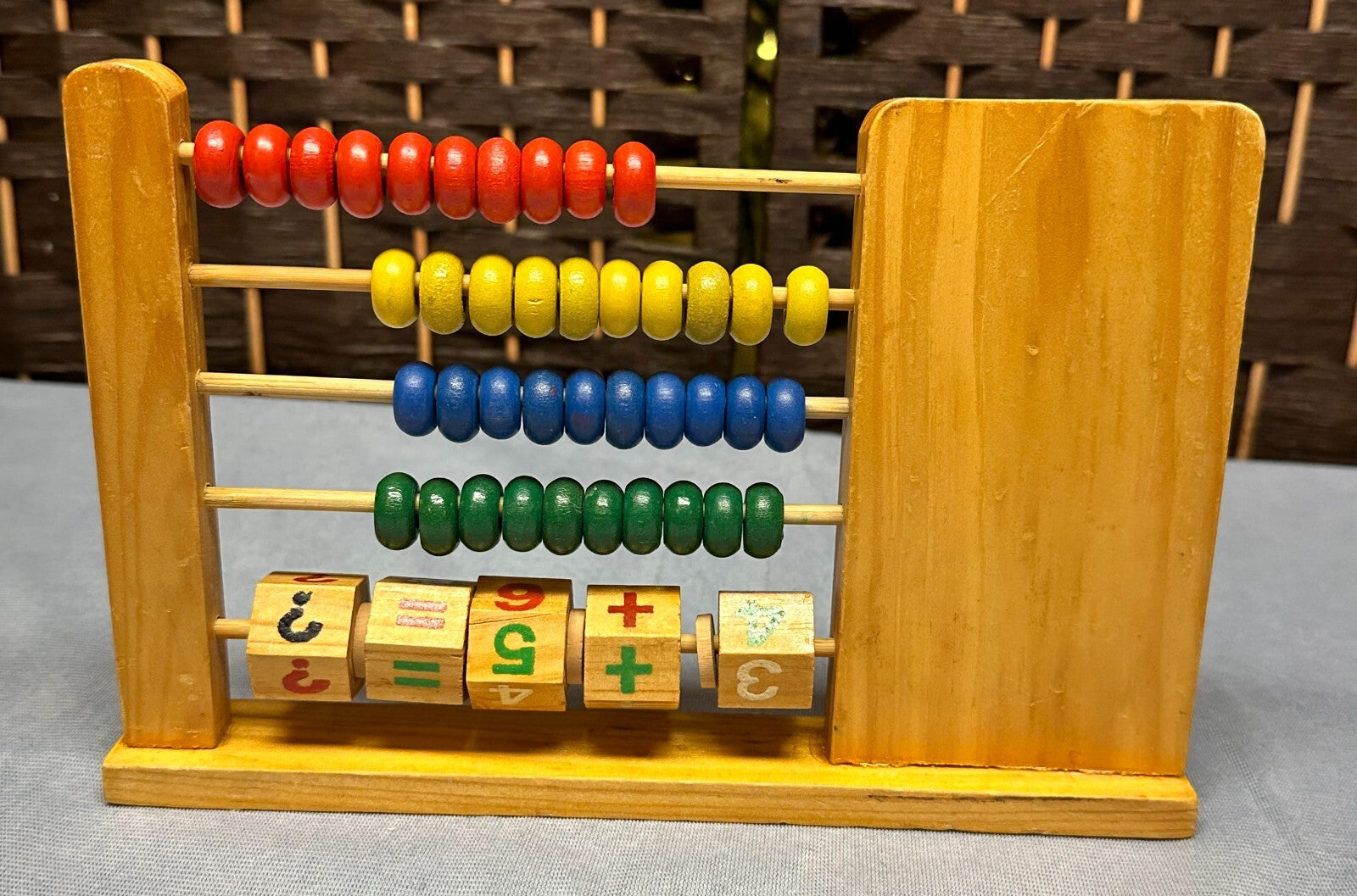 Vintage Wooden Abacus Learning Toy with Clock Counting Math Collectible Children