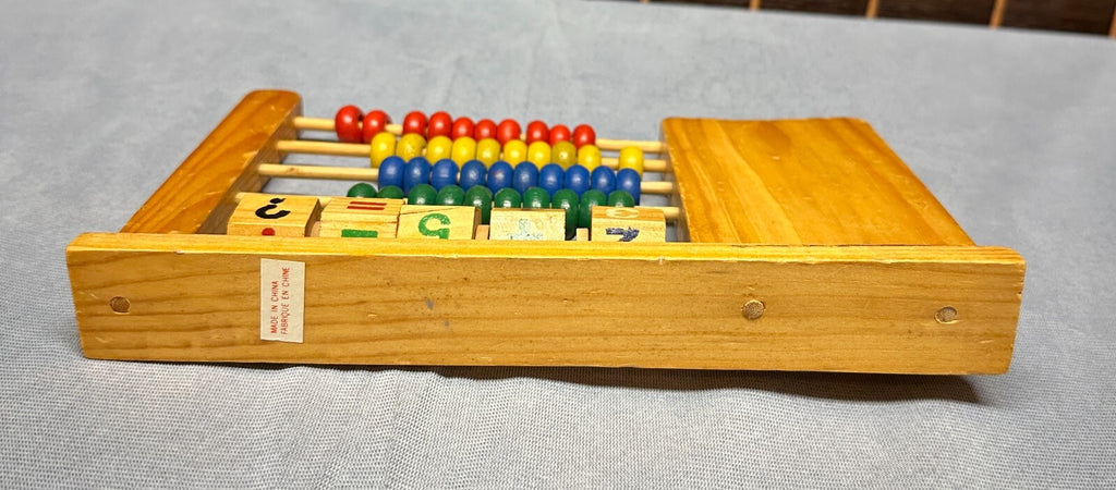 Vintage Wooden Abacus Learning Toy with Clock Counting Math Collectible Children