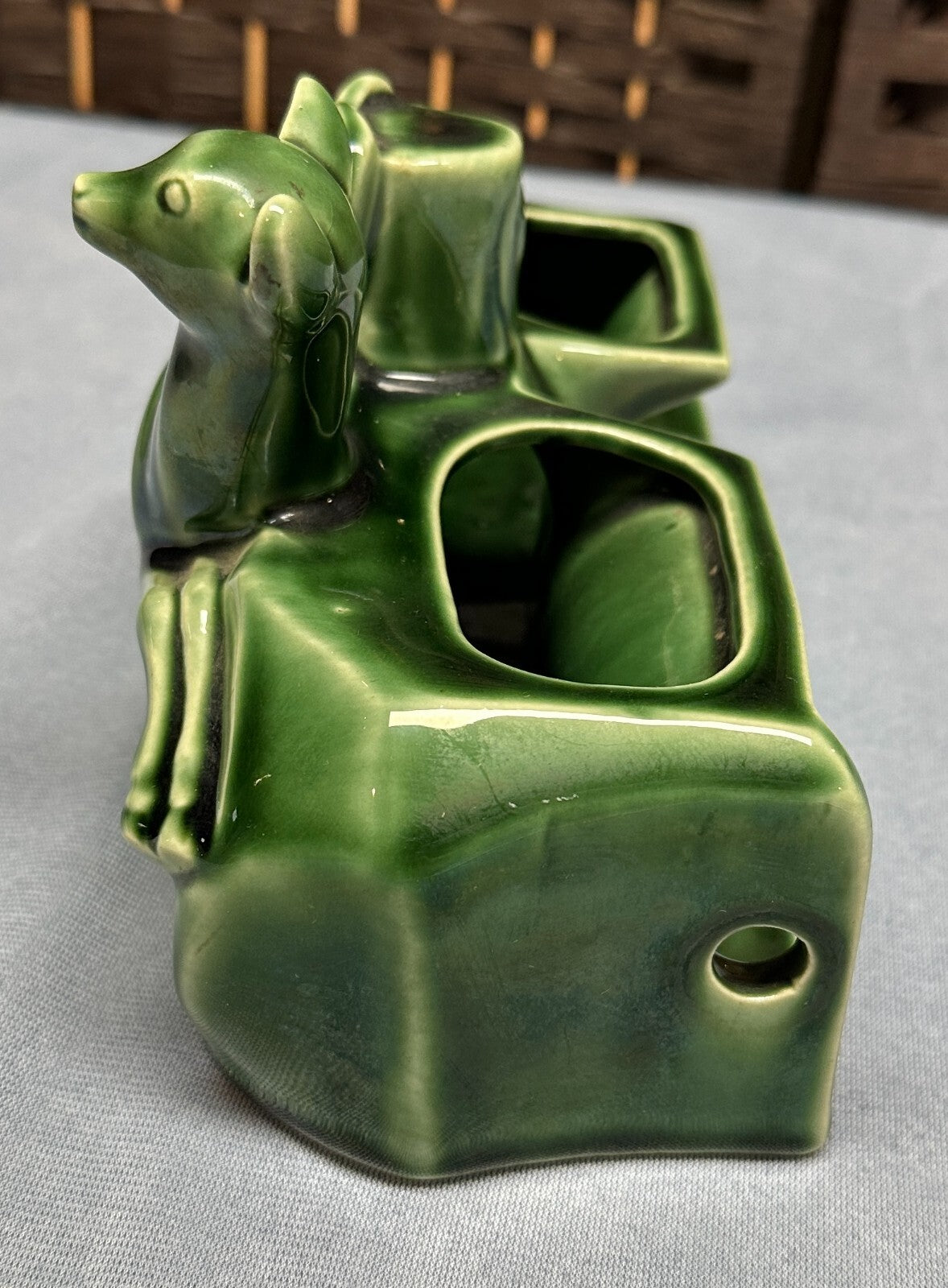 Vtg Deer Gazelle TV Light Bulb Planter All Original 5x10.25" Green Mid Century