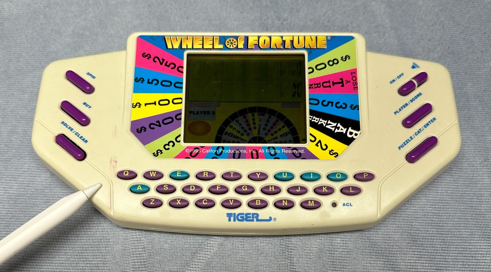 1995 Vintage Wheel of Fortune Handheld Game Tiger Electronics /w Cartridge WORKS