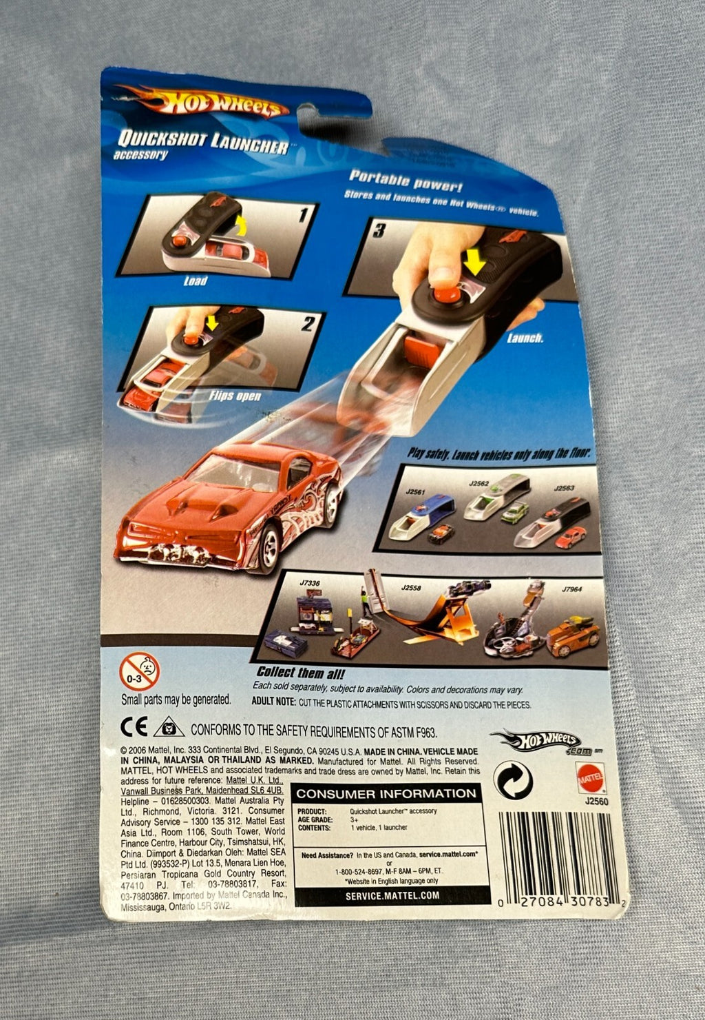 HOT WHEELS QUICK SHOT LAUNCHER w/ GREEN CAR VEHICLE J2562