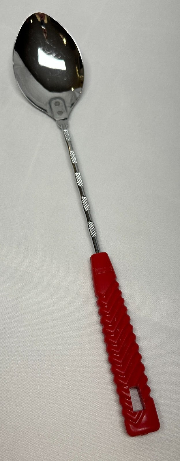 Vintage Nevco Cooking Serving Spoon Forged Stainless Steel Japan Red Hand