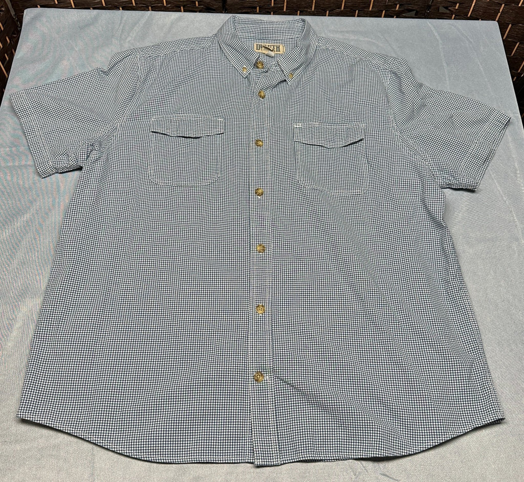 Duluth Trading Co Short Sleeve Button Shirt Mens 2XL Plaid Blue Check