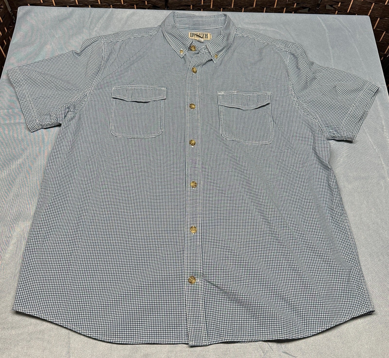 Duluth Trading Co Short Sleeve Button Shirt Mens 2XL Plaid Blue Check