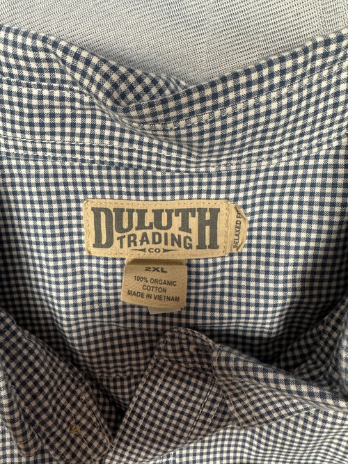 Duluth Trading Co Short Sleeve Button Shirt Mens 2XL Plaid Blue Check